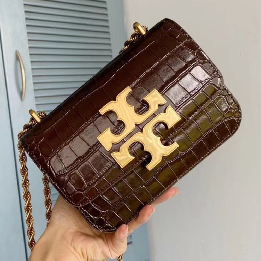 NEW TB  Eleanor Series New Double T Logo Buckle with Croc Embossed Chain Bag